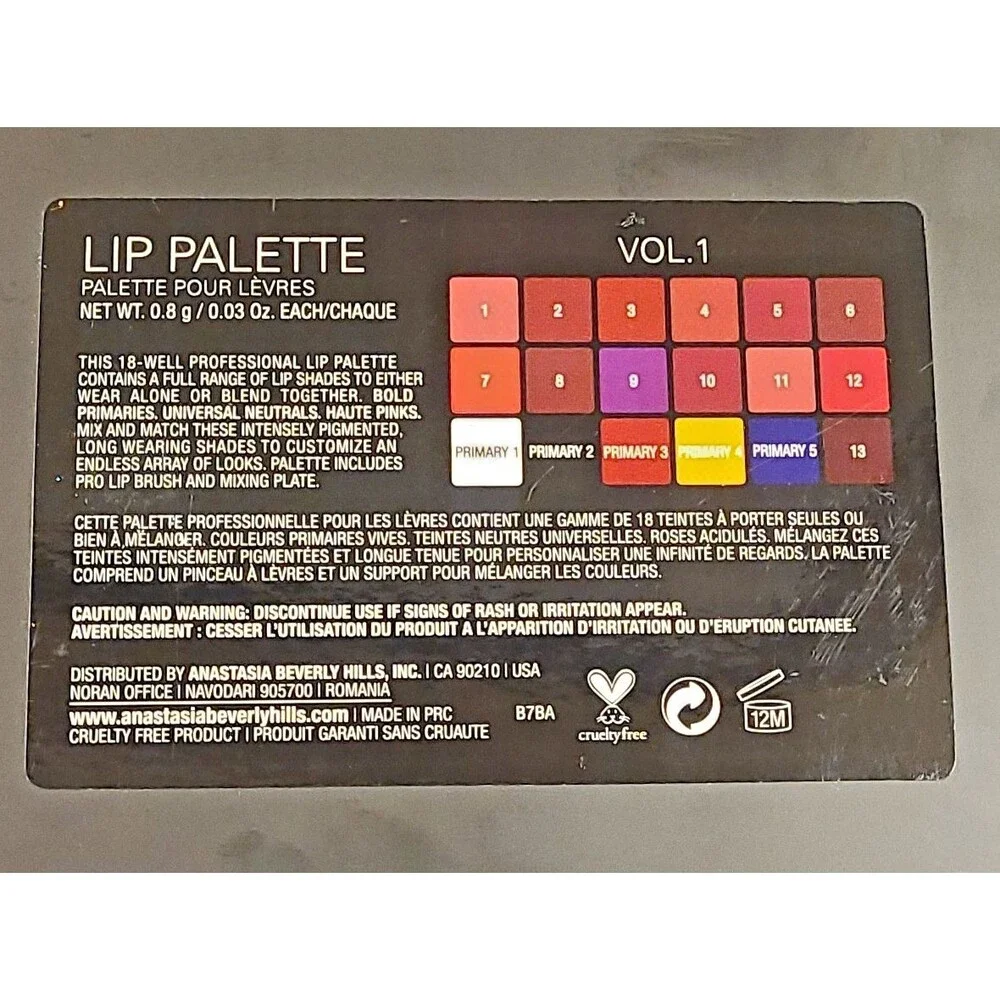 Anastasia LIP PALETTE VOL 1  with Brush NO MIXING PLATE Volume 1 Beverly Hills